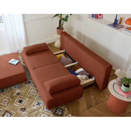 Canapé Droit Convertible 4 Places Cristal En Velours Texturé Terracotta