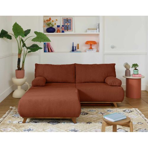 Canapé Droit Convertible 4 Places Cristal En Velours Texturé Terracotta