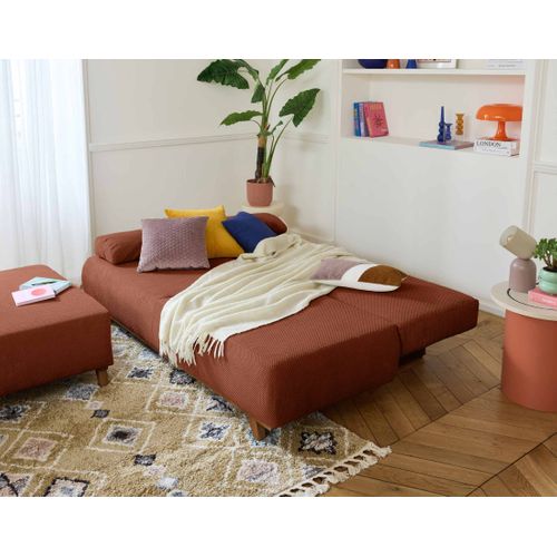 Canapé Droit Convertible 4 Places Cristal En Velours Texturé Terracotta