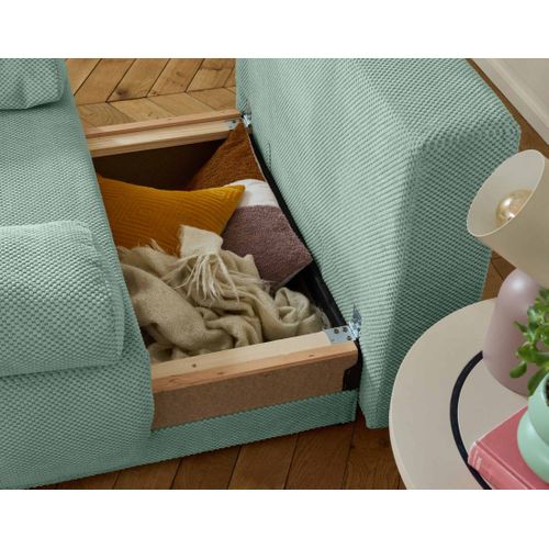 Cristal - Fauteuil - Convertible Avec Coffre Et Grand Pouf - En Velours Texturé