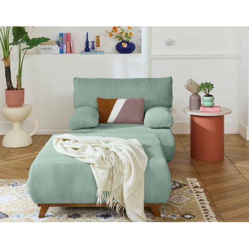 Cristal - Fauteuil - Convertible Avec Coffre Et Grand Pouf - En Velours Texturé