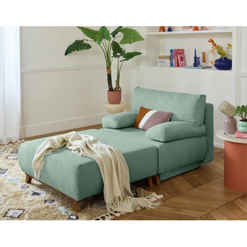 Cristal - Fauteuil - Convertible Avec Coffre Et Grand Pouf - En Velours Texturé