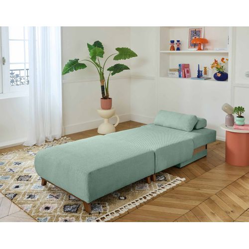 Cristal - Fauteuil - Convertible Avec Coffre Et Grand Pouf - En Velours Texturé