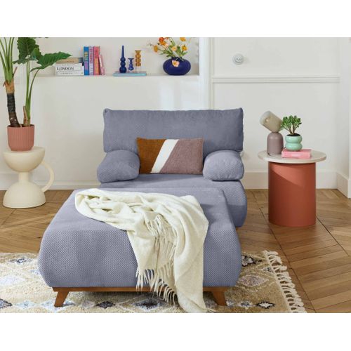 Cristal - Fauteuil - Convertible Avec Coffre Et Grand Pouf - En Velours Texturé