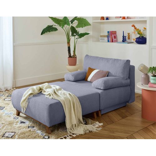 Cristal - Fauteuil - Convertible Avec Coffre Et Grand Pouf - En Velours Texturé