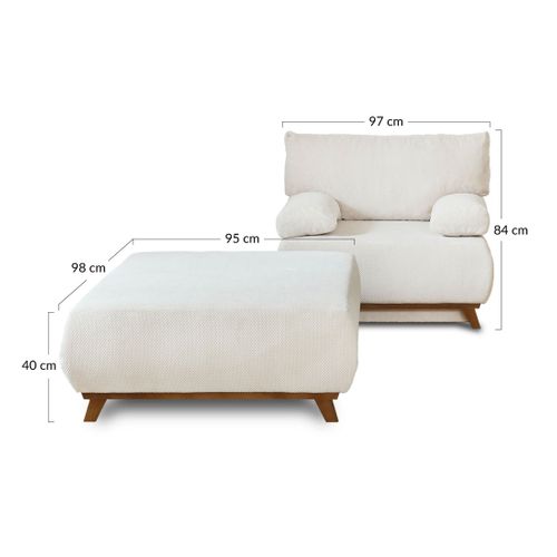 Cristal - Fauteuil - Convertible Avec Coffre Et Grand Pouf - En Velours Texturé