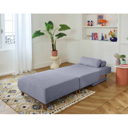 Cristal - Fauteuil - Convertible Avec Coffre Et Grand Pouf - En Velours Texturé