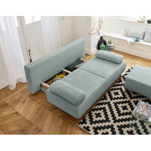 Canapé Droit Convertible 4 Places Cristal En Velours Côtelé Bleu