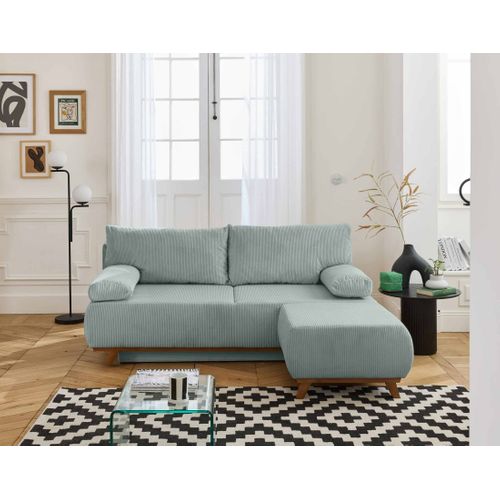 Canapé Droit Convertible 4 Places Cristal En Velours Côtelé Bleu