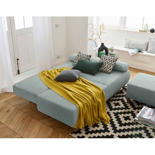 Canapé Droit Convertible 4 Places Cristal En Velours Côtelé Bleu