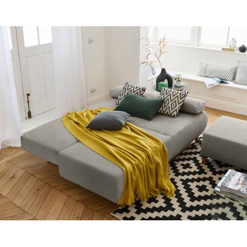 Canapé Droit Convertible 4 Places Cristal En Velours Côtelé Gris Clair