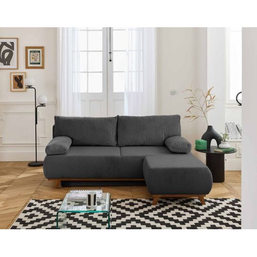 Canapé Droit Convertible 4 Places Cristal En Velours Côtelé Gris Foncé