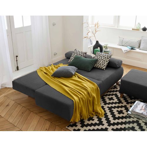 Canapé Droit Convertible 4 Places Cristal En Velours Côtelé Gris Foncé