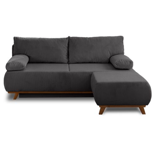 Canapé Droit Convertible 4 Places Cristal En Velours Côtelé Gris Foncé