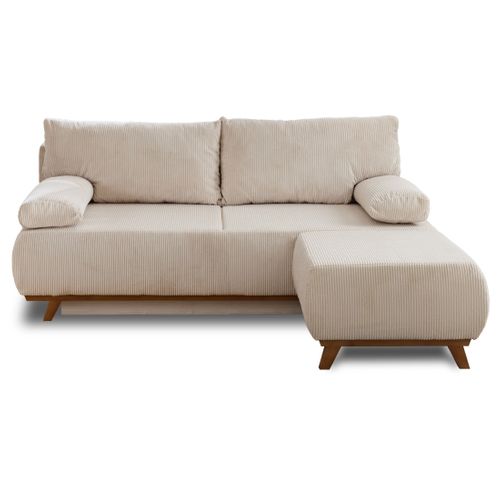 Canapé Droit Convertible 4 Places Cristal En Velours Côtelé Beige