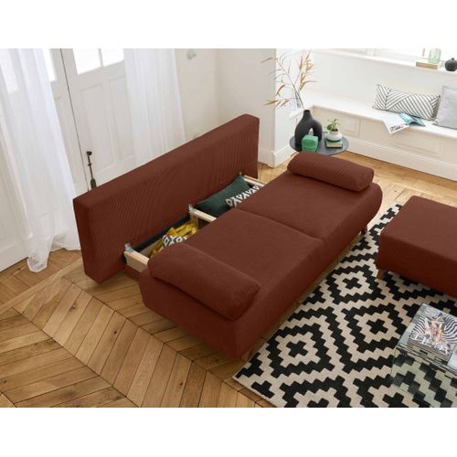 Canapé Droit Convertible 4 Places Cristal En Velours Côtelé Terracotta
