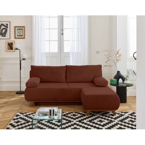 Canapé Droit Convertible 4 Places Cristal En Velours Côtelé Terracotta