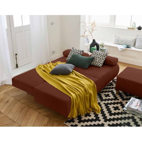 Canapé Droit Convertible 4 Places Cristal En Velours Côtelé Terracotta