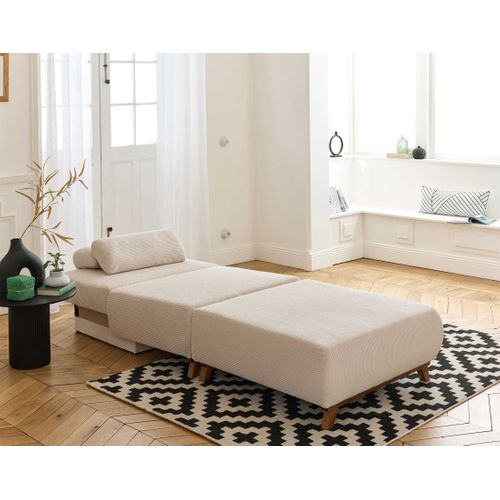 Cristal - Fauteuil - Convertible Avec Coffre Et Grand Pouf - En Velours Côtelé