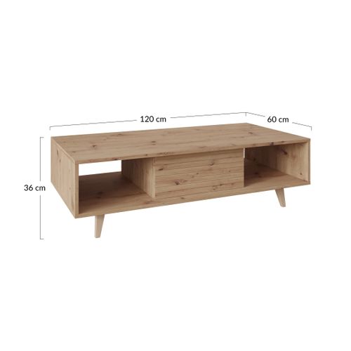 Diego - Table Basse - Effet Bois - 2 Niches - 120 Cm