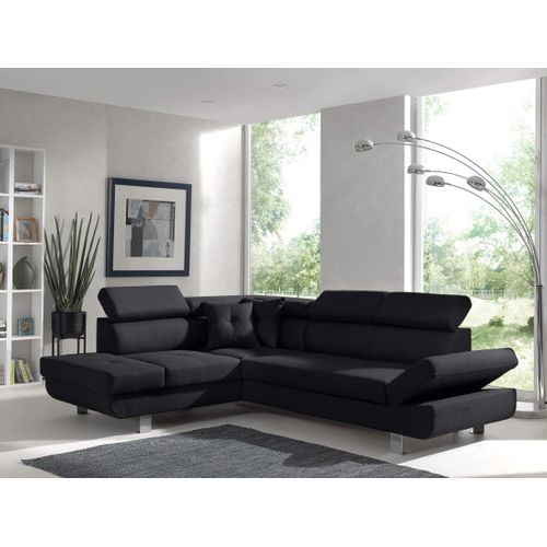 Canapé Angle Gauche Convertible 5 Places Lisbona En Tissu Noir