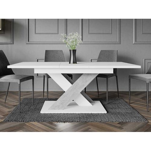 Buriti - Table à Manger Extensible - Blanc Et Effet Marbre - 4 à 6 Personnes