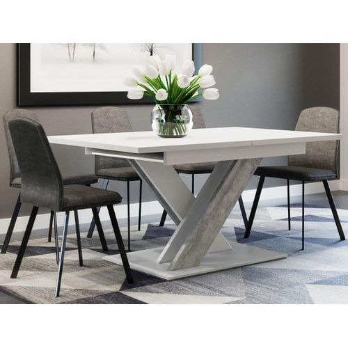 Buriti - Table à Manger Extensible - Blanc Et Effet Marbre - 4 à 6 Personnes