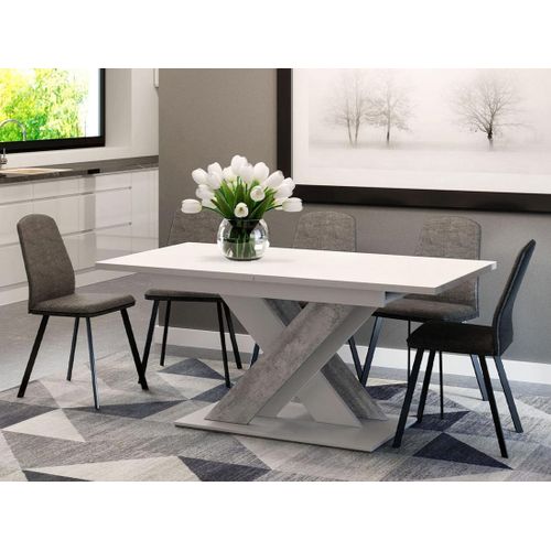 Buriti - Table à Manger Extensible - Blanc Et Effet Marbre - 4 à 6 Personnes