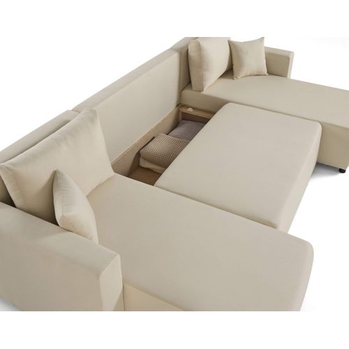 Canapé Panoramique 7 Places Regala En Tissu Beige