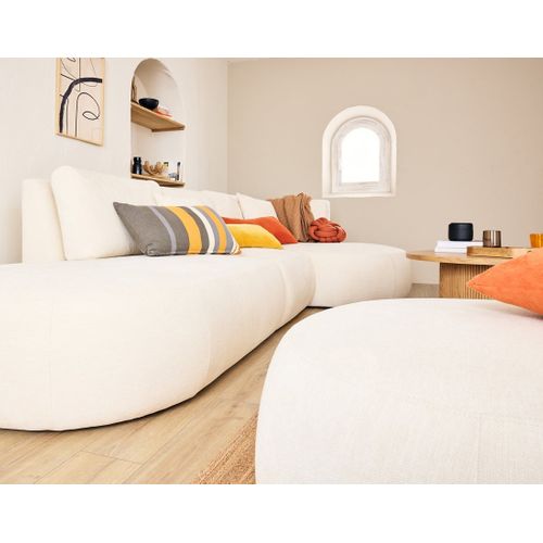 Santorini - Canapé Modulable D'angle Droit + Pouf - 5 Places - En Tissu Texturé