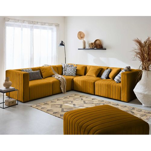 Nova - Canapé Modulable D'angle Réversible - 6 Places - Avec Pouf D'appoint - En Velours