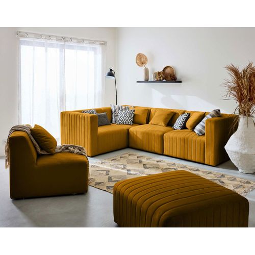 Nova - Canapé Modulable D'angle Réversible - 6 Places - Avec Pouf D'appoint - En Velours