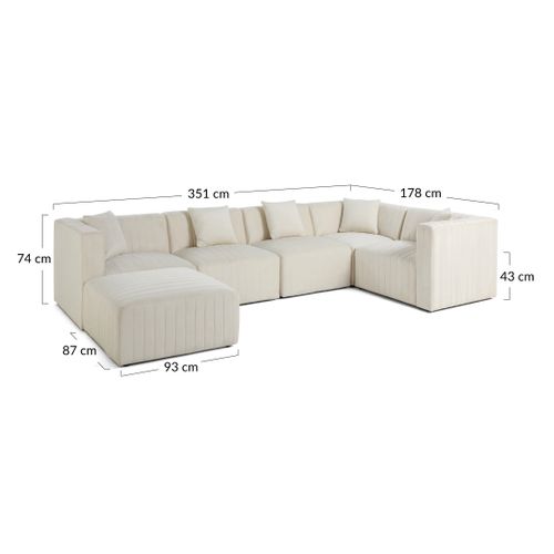 Nova - Canapé Modulable D'angle Réversible - 6 Places - Avec Pouf D'appoint - En Velours