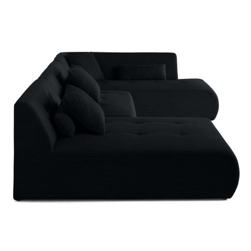 Onyx - Canapé Panoramique Modulable D'angle Droit 7 Places - En Velours Côtelé Noir