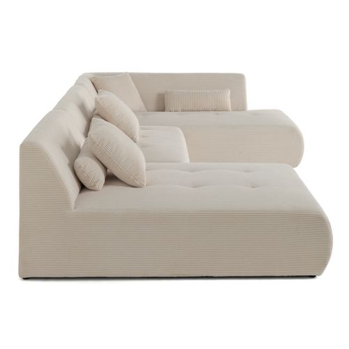 Onyx - Canapé Panoramique Modulable D'angle Droit 7 Places - En Velours Côtelé Beige