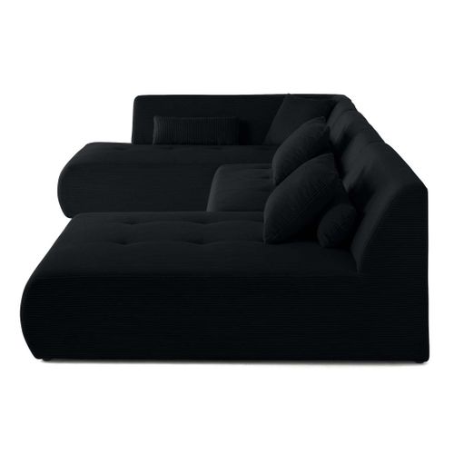 Onyx - Canapé Panoramique Modulable D'angle Gauche 7 Places - En Velours Côtelé Noir