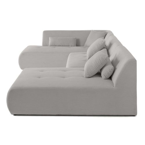 Onyx - Canapé Panoramique Modulable D'angle Gauche 7 Places - En Velours Côtelé Gris Clair