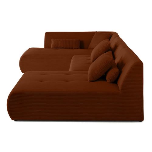 Onyx - Canapé Panoramique Modulable D'angle Gauche 7 Places - En Velours Côtelé Terracotta