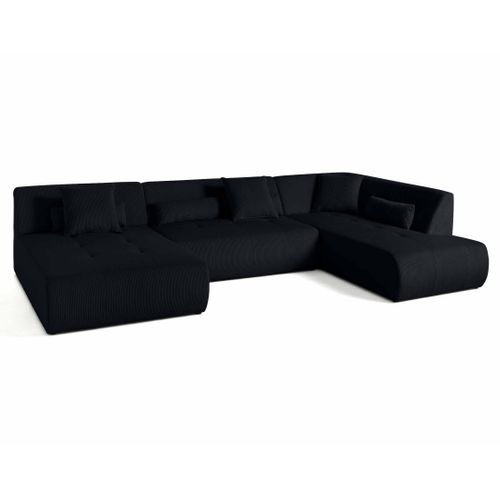 Onyx - Canapé Panoramique D'angle Droit 7 Places - En Velours Côtelé Noir