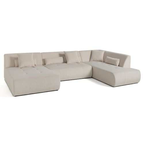 Onyx - Canapé Panoramique D'angle Droit 7 Places - En Velours Côtelé Beige