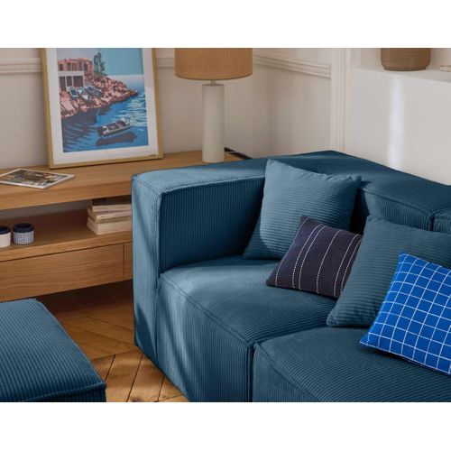 Arty - Canapé Modulable 3 Places - En Velours Côtelé Bleu