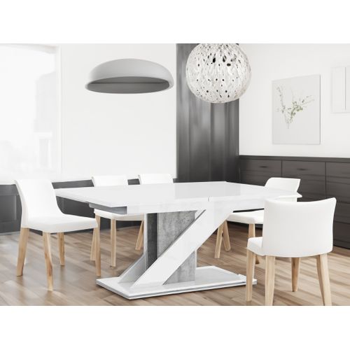 Burnie - Table à Manger Extensible - Blanc Et Effet Béton - 4 à 6 Personnes