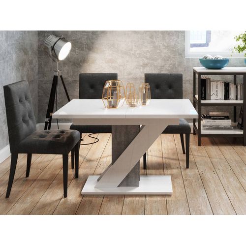 Burnie - Table à Manger Extensible - Blanc Et Effet Béton - 4 à 6 Personnes