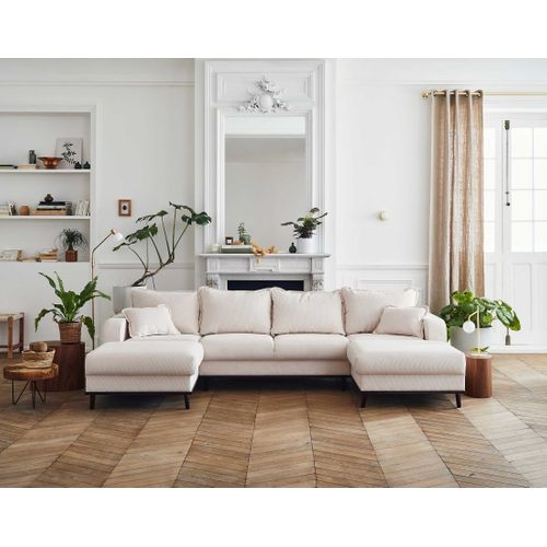 Canapé Panoramique 7 Places Albane En Velours Côtelé Beige