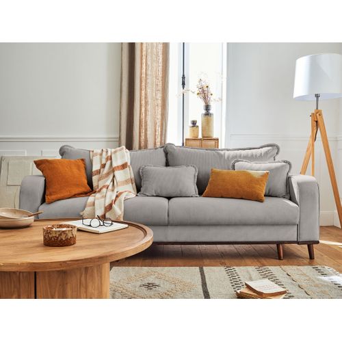 Canapé Droit Convertible 3 Places Albane En Velours Côtelé Gris Clair