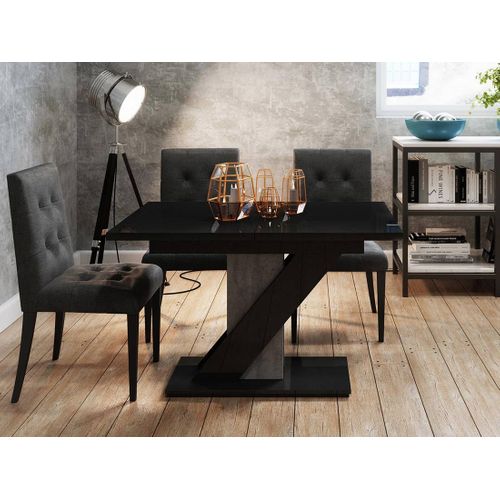 Burnie - Table à Manger Extensible - Noir Et Effet Béton - 4 à 6 Personnes
