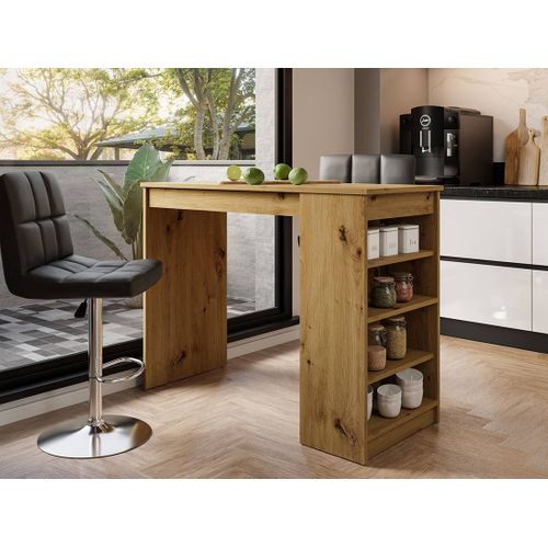 Drazic - Table De Bar Avec Rangements - Effet Bois - De 2 à 4 Personnes