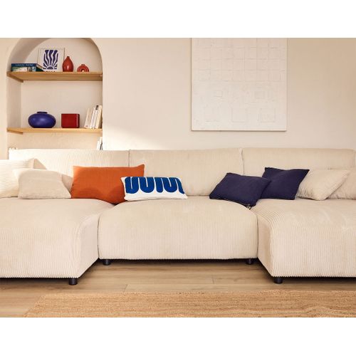 Canapé Panoramique 7 Places Pivoine En Velours Côtelé Beige