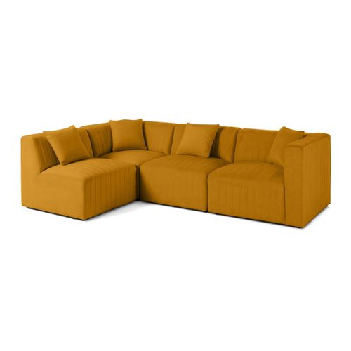 Nova - Canapé Modulable D'angle Gauche - 5 Places - Avec Pouf D'appoint - En Velours