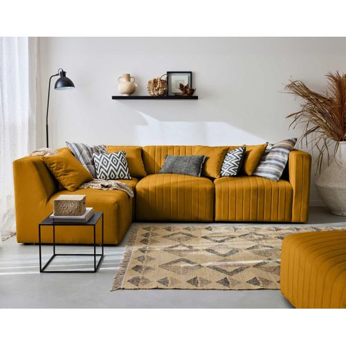 Nova - Canapé Modulable D'angle Gauche - 5 Places - Avec Pouf D'appoint - En Velours